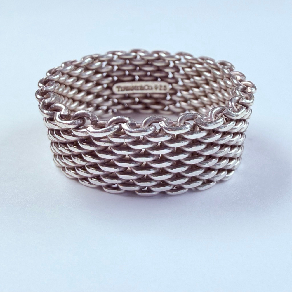 Authentic Tiffany & Co Somerset Weave Mesh 925 Sterling Silver Band Ring SZ 11.5